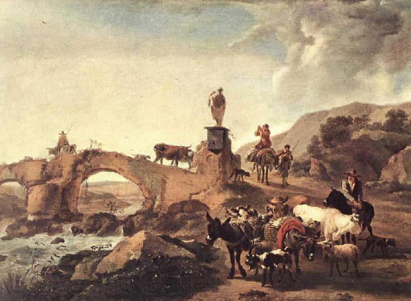 BERCHEM, Nicolaes Italian Landscape with Bridge  ddd Germany oil painting art